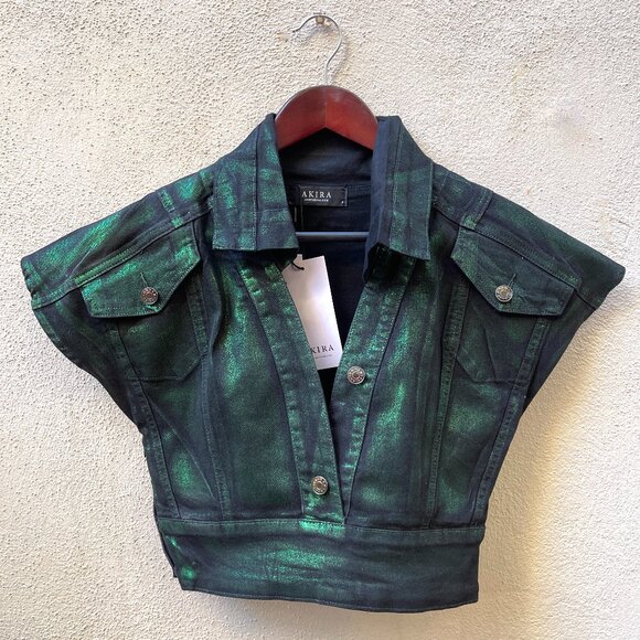 NWT Akira FOIL EFFECT DENIM TOP S - Picture 10 of 10